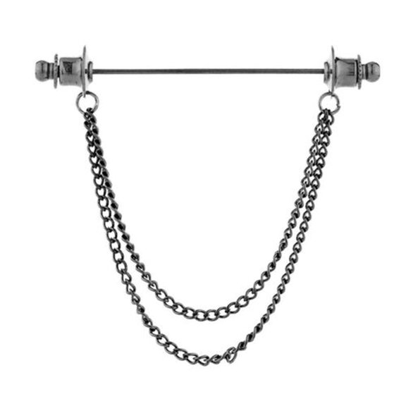 QQTDFG Gift Accessories Tie Brooch Formal Bar Pin Durable Collar Bar Pin Shirt-Black-Single Chain