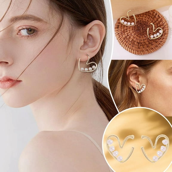 QQTDFG Gold Hoop Pearl Earrings Heart Hoop Earrings Stud Hoop Earrings Small Gold-default