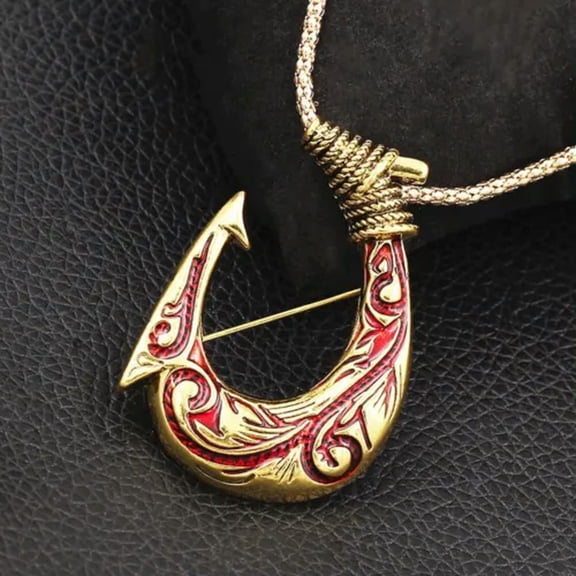 QQTDFG Gold Silver Tone Enamel Fishing Fish Hook Pendant Sweater Chain Necklace/Brooch-Red