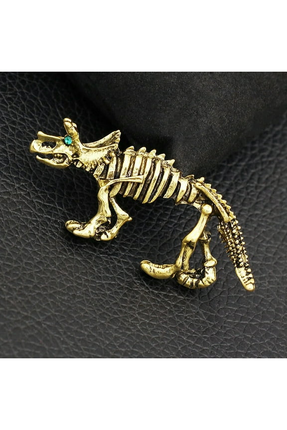Gold Tone Enamel Crystal Dinosaur Bones Tyrannosaurus Rex Skeleton Brooch Pin -default