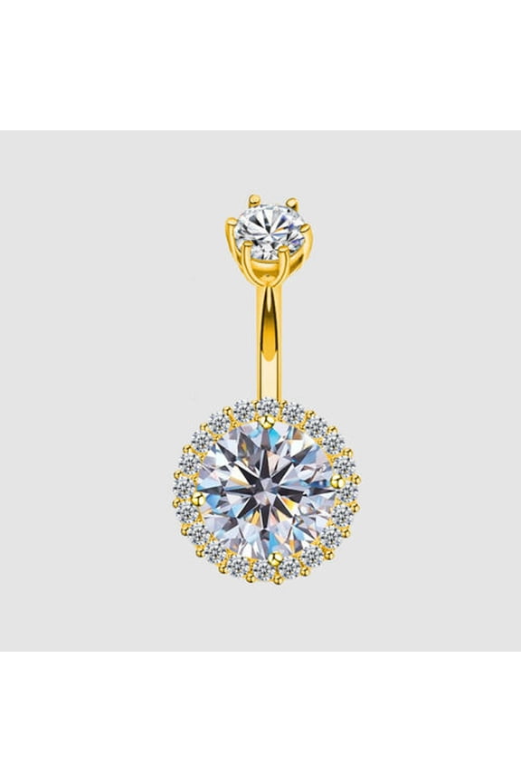 Gold-plated Sterling Silver CZ Crystal Navel Belly Bar Piercing Ring A1034-C-8mm-Clear