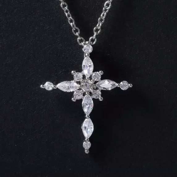 QQTDFG Gorgeous 925 Silver Cross Jewelry Cubic Zirconia Necklaces Pendants Party Gifts-#7