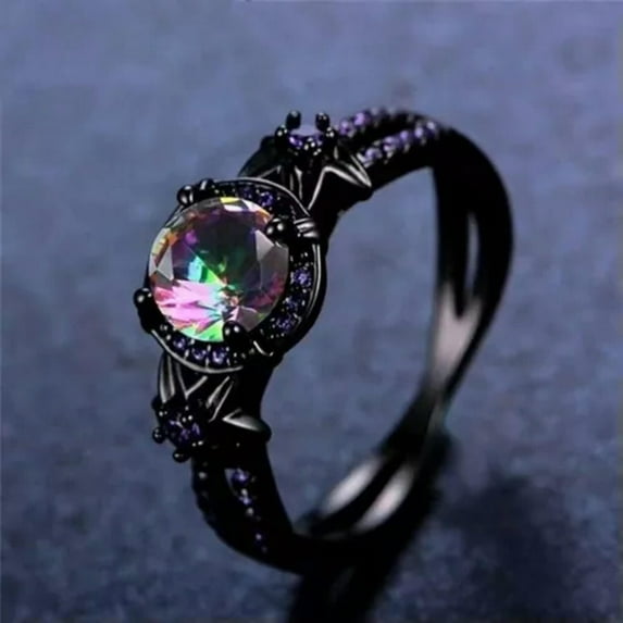 QQTDFG Gorgeous Mystic Topaz Silver Ring Wedding Women Rings Jewelry Gifts Size 6-10-11-Black