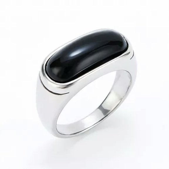QQTDFG Green Stone Signet Ring for Men Women Stainless Steel Wedding Band Size 7-12-Silver Black-8