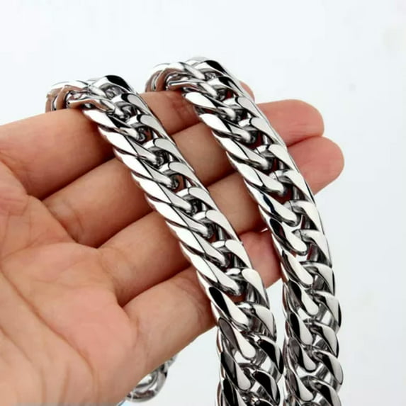 QQTDFG HEAVY 20mm Silver Cut Curb Cuban Link Chain 316L Stainless Steel Men's Necklace-Silver-9mm-30 inch
