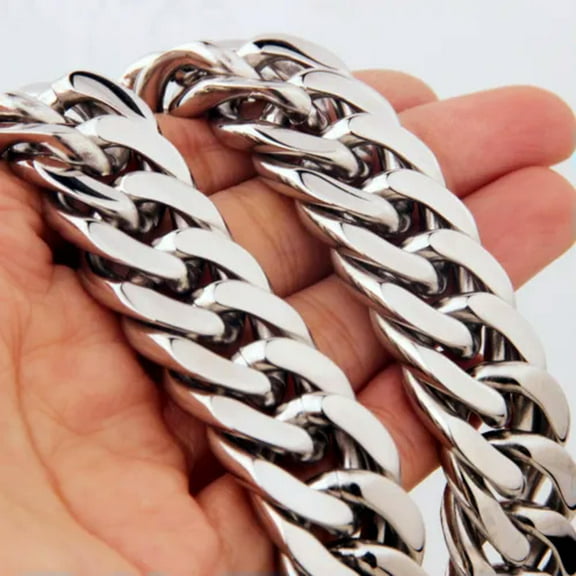 QQTDFG HEAVY Silver Tone Cut Curb Cuban Link Chain 316L Stainless Steel Men's Necklace-18mm-40inch or 101cm-Silver