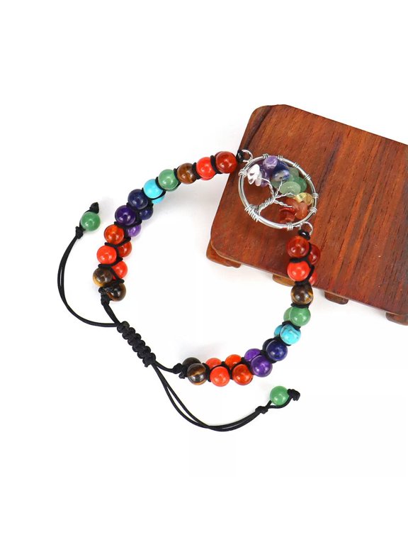 Handmade 7 Chakra Tree of life Charm Bracelet Natural Gem Stones Reiki Healing-default