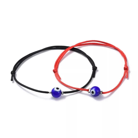 QQTDFG Handmade Nylon Thread Bracelet Handmade Evil Eye Black Red Adjustable 2PCS Z127-default
