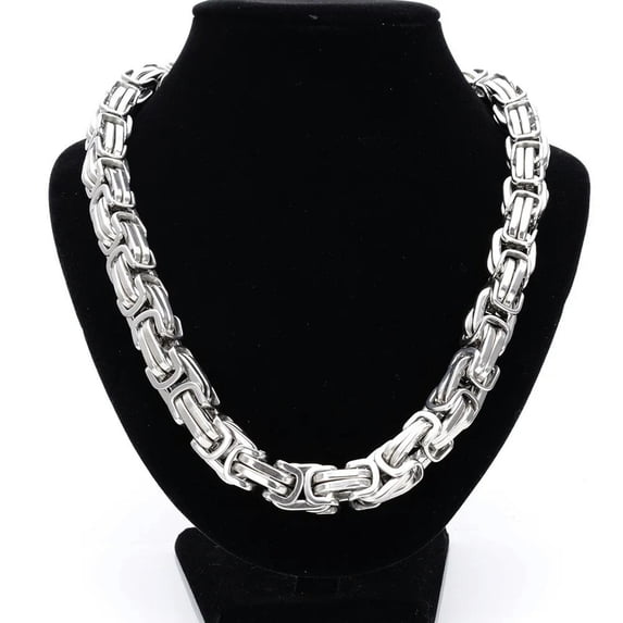 QQTDFG Heavy 12mm 24inch Silver Tone Stainless Steel Men Chain Byzantine Necklace Gift-default