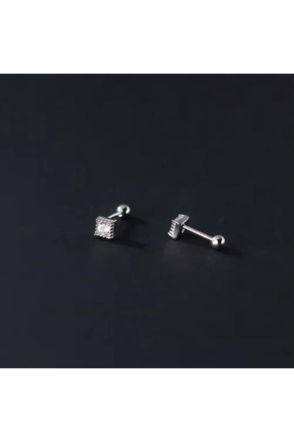 Helix Tragus Stud 925 Sterling Silver Square Solitaire CZ Earrings A4063-Silver