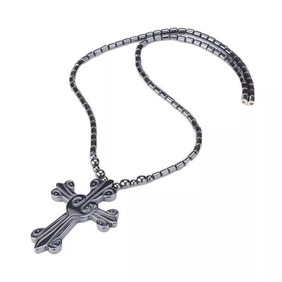 QQTDFG Hematite Non-Magnetic Necklace Unisex Bead Black Cross Magnetic Clasp X58-default