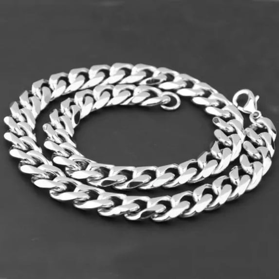 QQTDFG High Quality 7-40" Silver 316L Stainless Steel Men's Cuban Curb Chain Necklace-Silver-19mm-7 inch