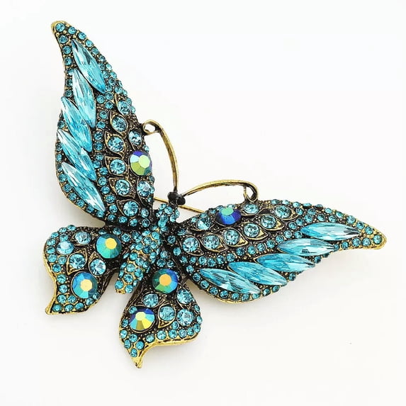 QQTDFG High Quality Insect Butterfly Brooch Pin Light Blue Rhinestone Crystal Pendant -default
