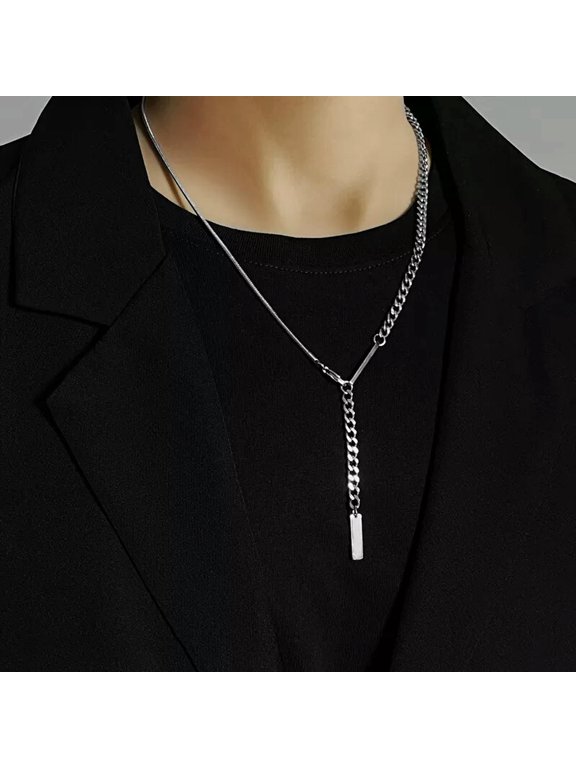 Hip Hop Super Cool Titanium Steel Snake Bone Pendant Splicing Necklaces for Men-default