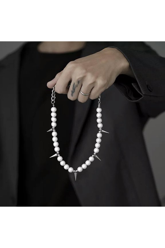 Hip Hop Unisex Titanium Steel Reflective Pearl Tidal Clavicle Chains Necklace-default