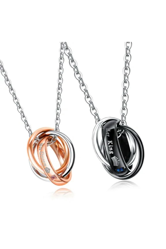 His Hers Matching Necklace Set Stainless Steel Promise Love Couples Pendant Gift-Style E