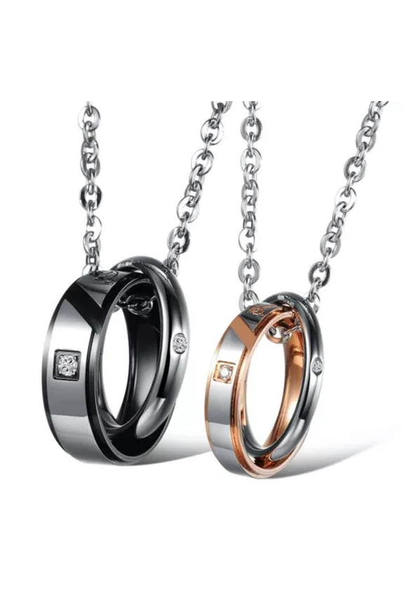 His Hers Matching Necklace Set Stainless Steel Promise Love Couples Pendant Gift-Style H