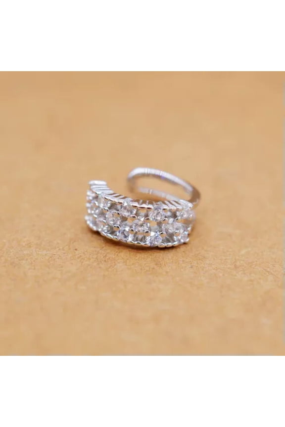 Hollowed Band Ear Cuff 925 Sterling Silver CZ Non-Piercing Earring A4474-Silver - 1 piece