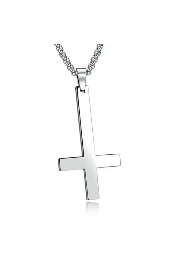 Hot Stainless Steel Silver Women Men's Inverted triangle Cross Pendant Necklace-default