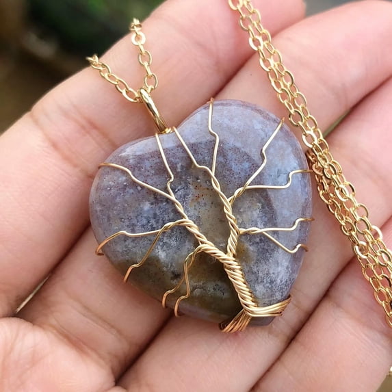 QQTDFG Indian Agate Gem Tree Of Life Necklace Chakra Reiki Healing Amulet-default