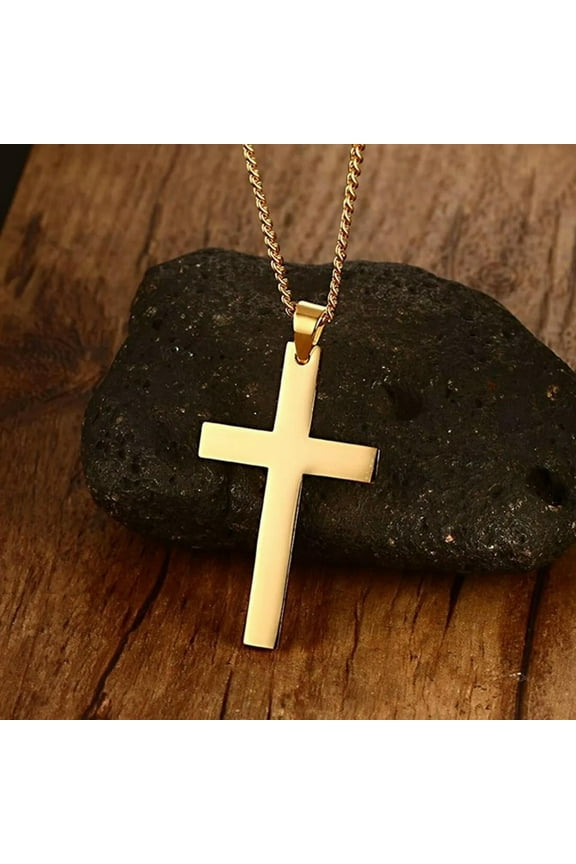 Inverted Cross Pendant Necklace for Men Women Stainless Steel Pendant Free Chain-default