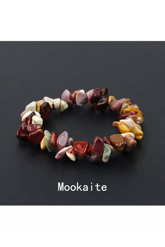 Irregular Mookaite Natural Gemstone Bracelet Stretch Chip Beads Bangles For-default