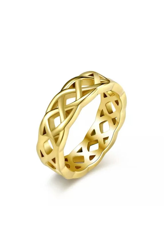 Knot Rings for Men Women 7mm Irish Band Ring Stainless Steel Gold Plated-Gold-7