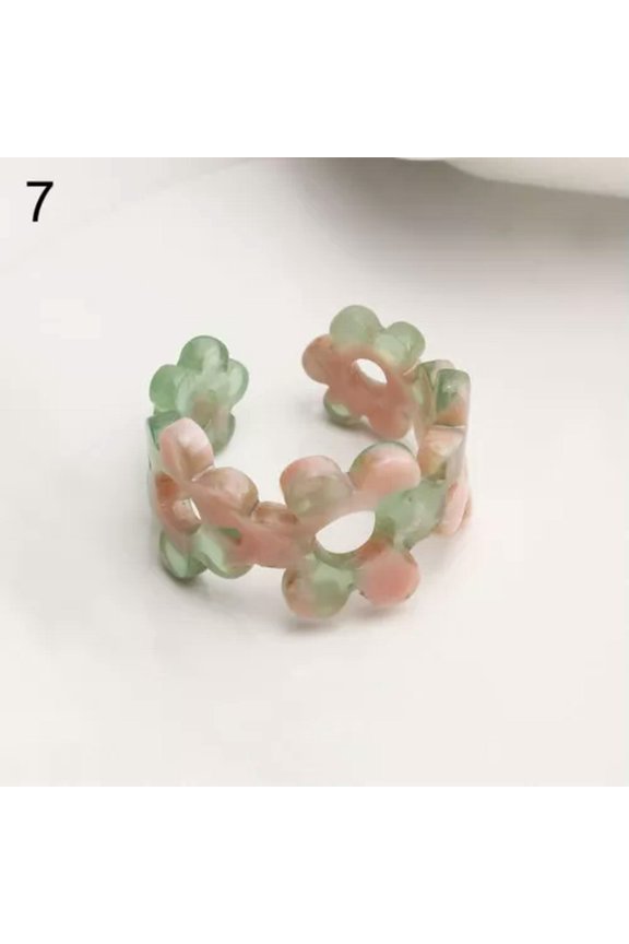 Lady Vintage Acrylic Resin Flower Finger Ring Opening Rings Ring Adjustable-7