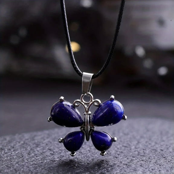QQTDFG Lapis lazuli Gems Butterfly Crystal Necklace Magic Reiki Healing Amulet-default