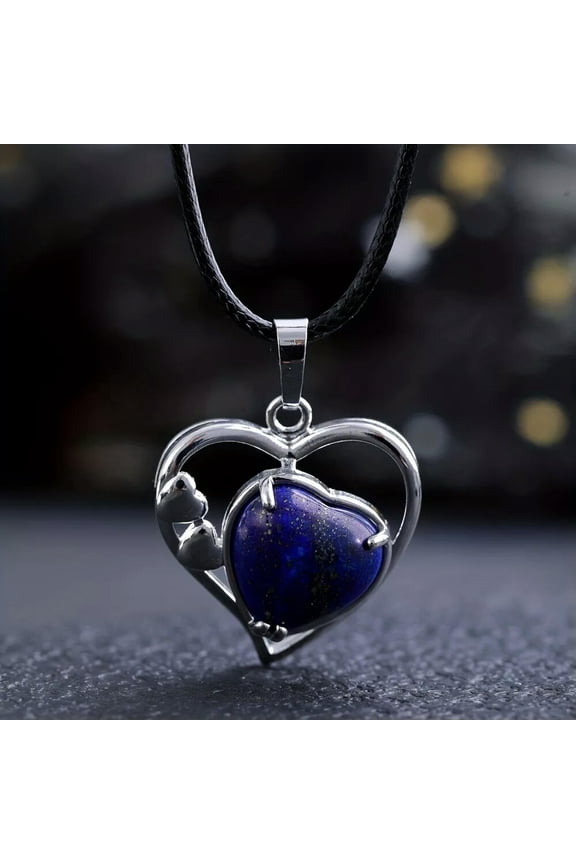 Lapis lazuli Gems Heart Crystal Necklace Magic Reiki Healing Amulet-default