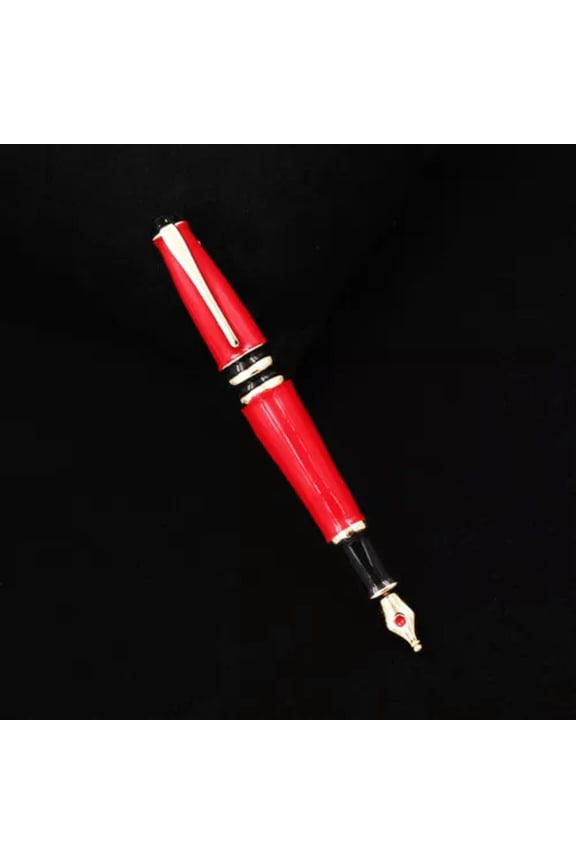 Large Gold Tone Metal Black & Red Enamel Fountain Pen Pin Brooch For Women/ Men-Red