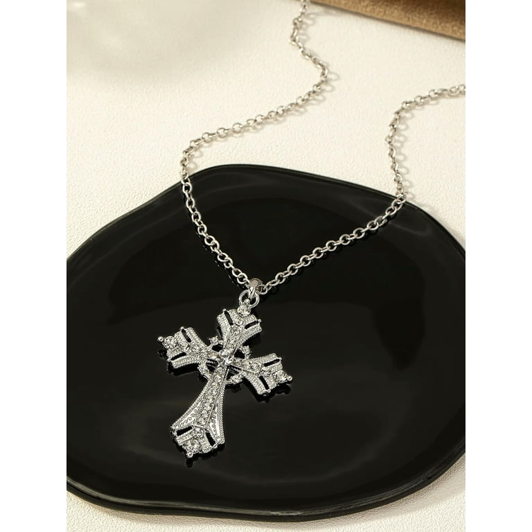Classic Cross Pendant Chain Necklace - Bling Rhinestone Crystal Cross Necklace For Women & Men, Party Gift Jewelry