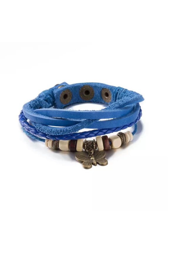 Leather Bracelet 8.5 Inches 14MM Push Button L440-Blue
