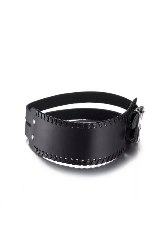 Leather Bracelet Black Brown 15 Inches 50MM Push button L445-Black