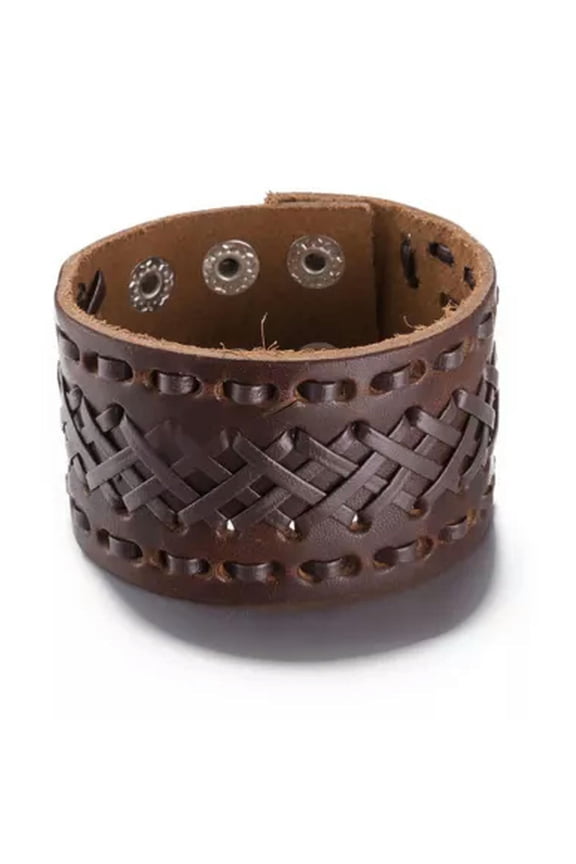 Leather Bracelet Black Brown 9 Inches 42MM Push button L448-Brown