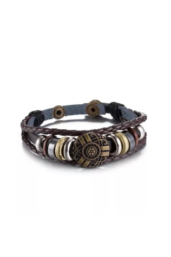 Leather Bracelet Brown 8.5 Inches 20MM Push button L442-Brown Button