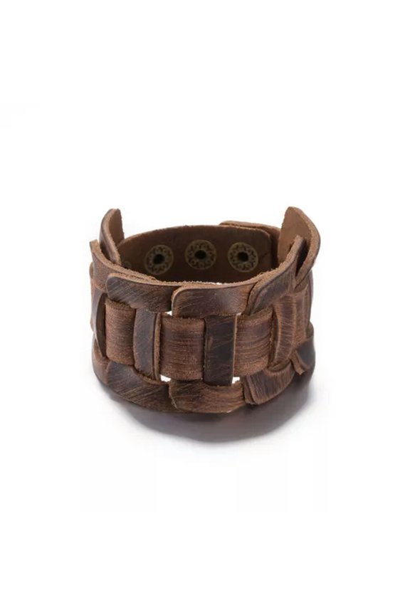 Leather Bracelet Brown 9 Inches 40MM Push button L443-Brown