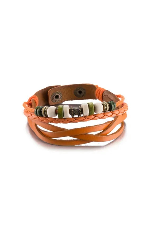 Leather Bracelet Butterfly 8 Inches 15MM Push button L441-Orange