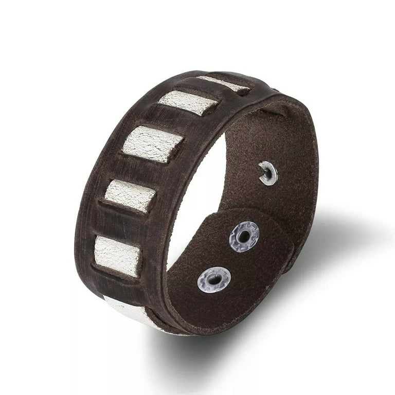 QQTDFG Leather Bracelet Handmade Brown inches 32MM Button Clasp