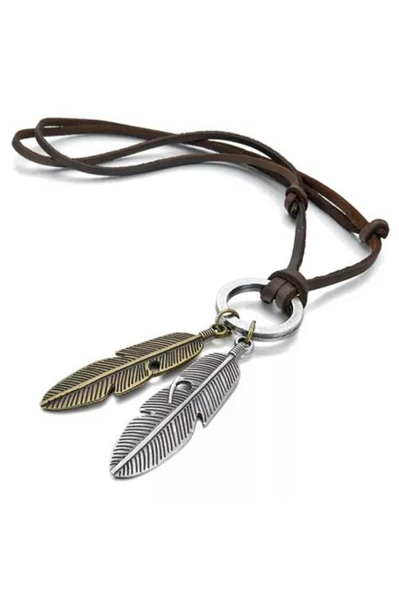 Leather Necklace for Men Women Pendant Vintage Wing Feather Chain Adjustable-Feather