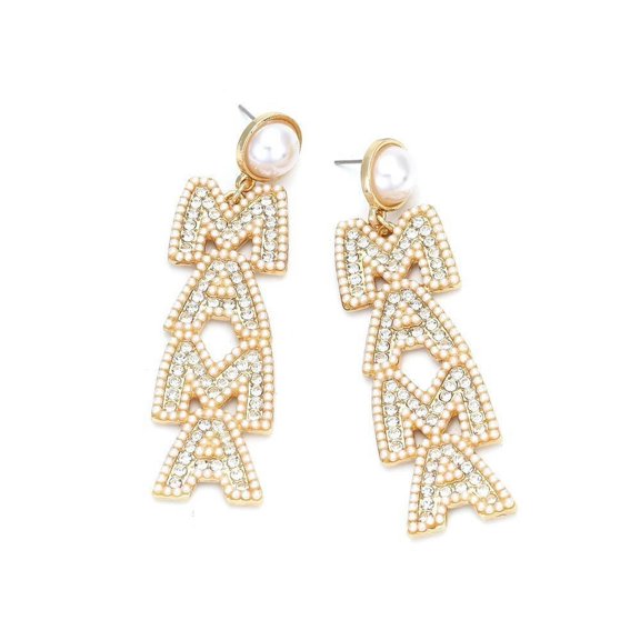 QQTDFG Letter Gift Trendy Pearl Rhinestone Earrings Jewelry Accessories MAMA Earrings-default