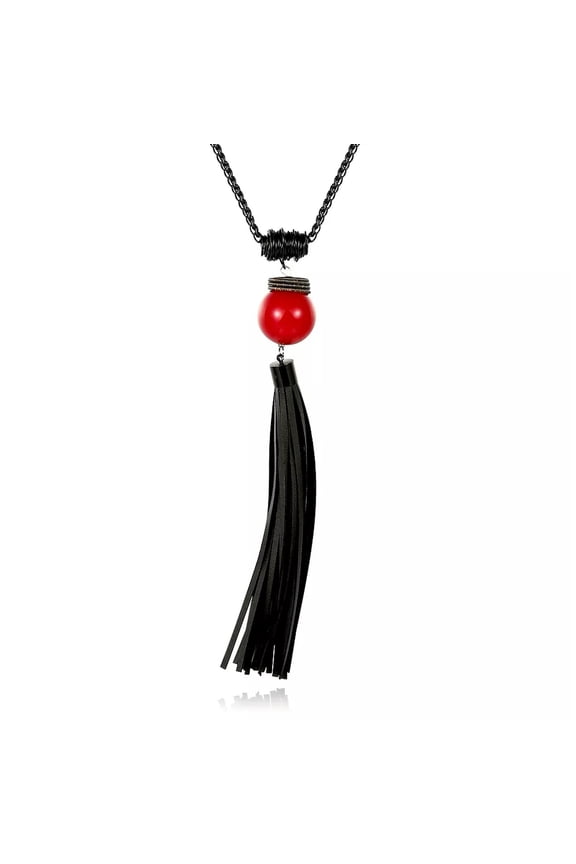 Link Chain Vintange Red Bead Long Leather Straps Necklace L68-default