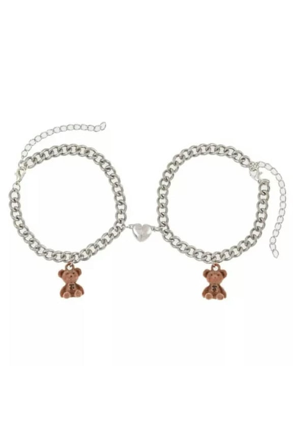 Magnet Heart Chain Bracelet Plush Bear Link Chain Couple-Brown