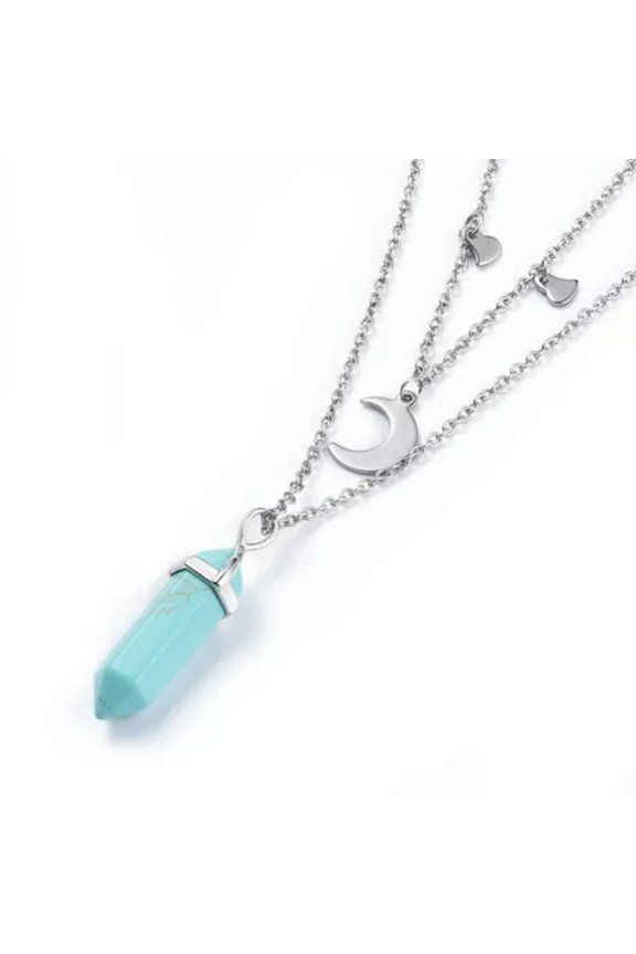 Malachite Bullet Pendant Necklace 316 Stainless Steel Lobster Clasp 16" Z509-Turquoise