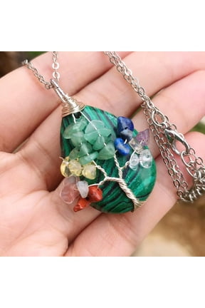 Malachite Gem Stone Tree Of Life Water-Drop Necklace Chakra Reiki Healing Amulet-default