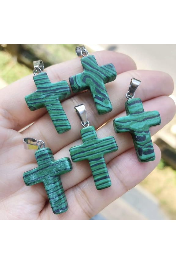 Malachite Gem Tree Of Life Necklace Chakra Cross Reiki Healing Amulet-default
