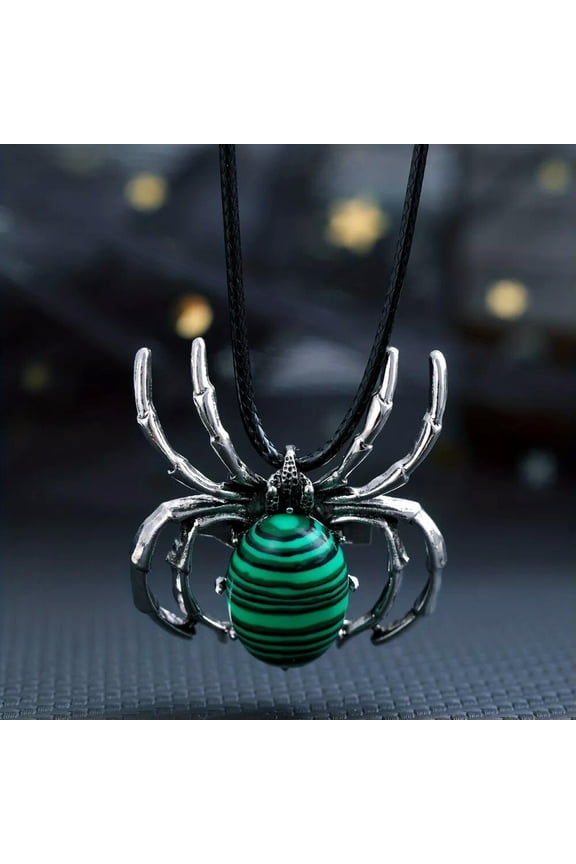 Malachite Gems Spider Crystal Necklace Magic Reiki Healing Amulet-default