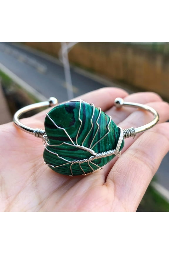 Malachite Gems Stone Heart bangle bracelet Reiki Healing Balancing Amulet-default