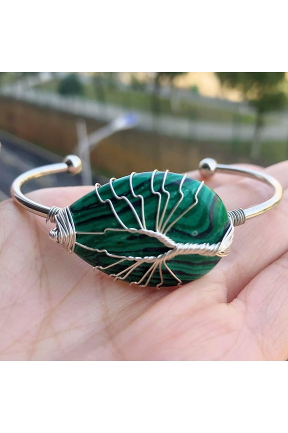 Malachite Gems Stone Water-drop bangle bracelet Reiki Healing Balancing Amulet-default