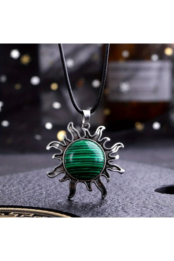 Malachite Gems Sun Crystal Necklace Magic Reiki Healing Amulet-default